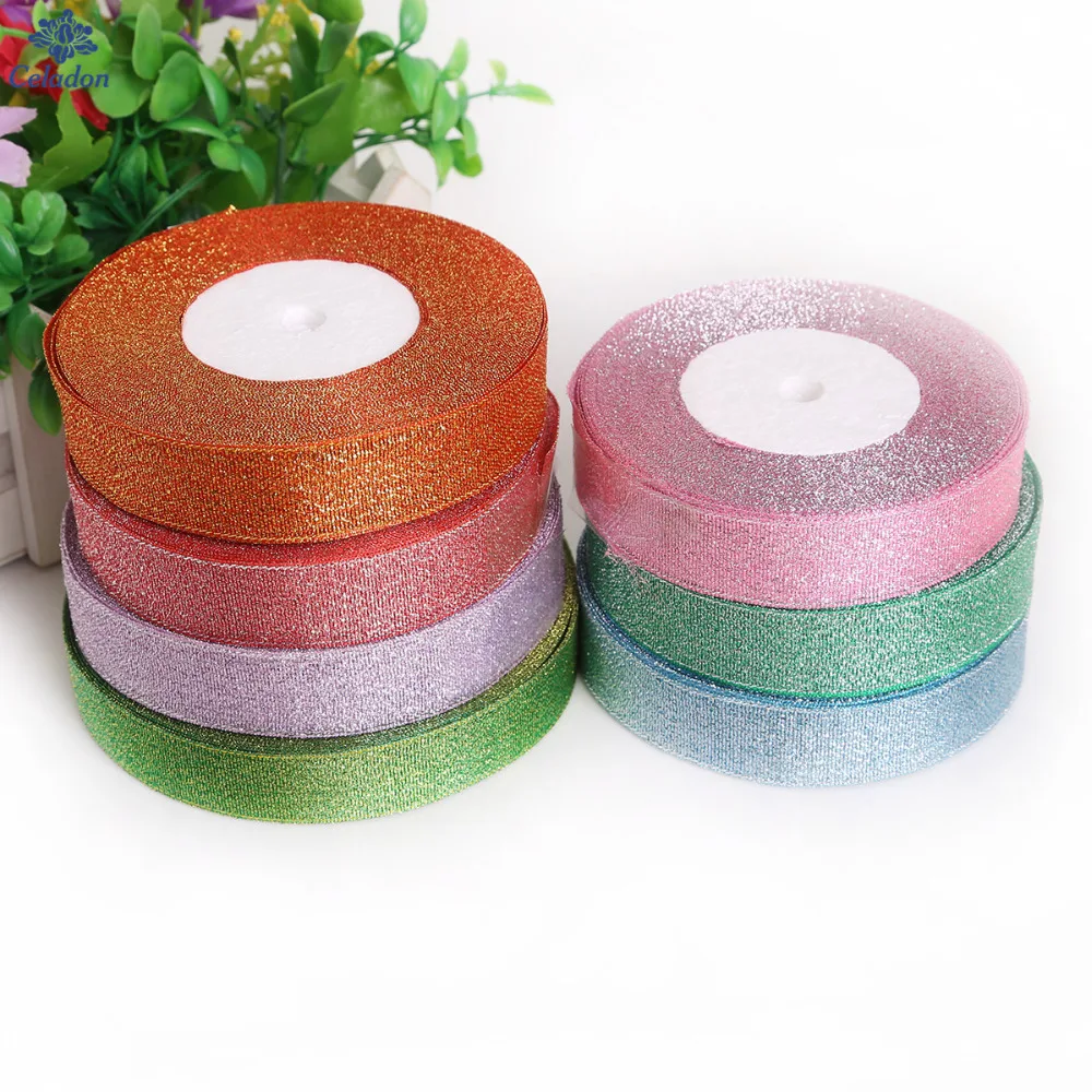 

Multi Colors 25 Yards 20mm Width Metallic Glitter Organza Ribbons For DIY wedding party Christmas embellishment Accessories