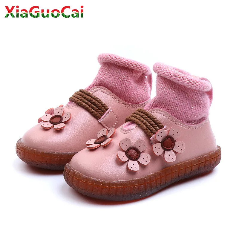Обувь для девочек носки для малышей внутри теплый цветок Детские кожаные модные сапоги детские ботильоны мягкая подошва нитки шить хлоп