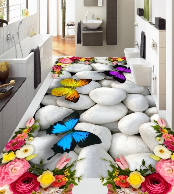 [Самоклеющиеся] 3D бабочка цветок камень 7 Нескользящие водостойкие фото самоклеящиеся пол Фреска наклейки обои фрески принт