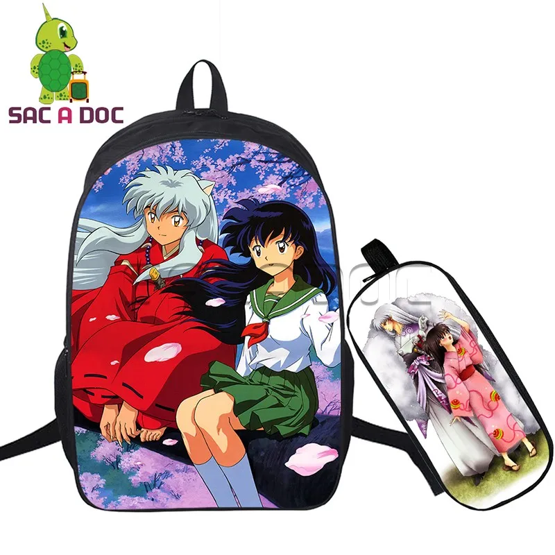 

2 Pcs/set Backpack Women Men Anime Inuyasha School Bag for Teenagers Girls Boys Bookbag Inuyasha Sesshoumaru Travel Backpack