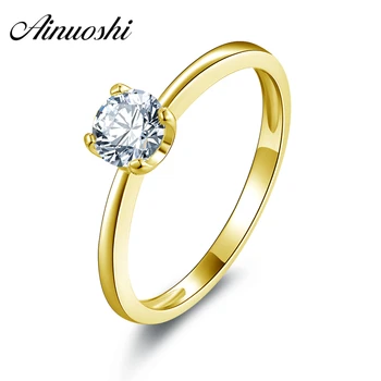 

AINUOSHI 14K Solid Yellow Gold Round Ring 4 Claws 0.5 CT SONA Solitaire Simulated Diamond Wedding Engagement Trendy Women Rings