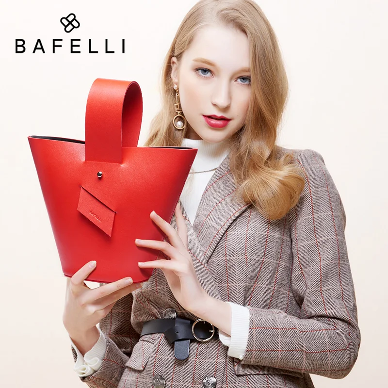 

BAFELLI 2019 shoulder bucket bag Female Crossbody Bags For Women Split Leather Solid Color Luxury Handbags Women Bags Designer