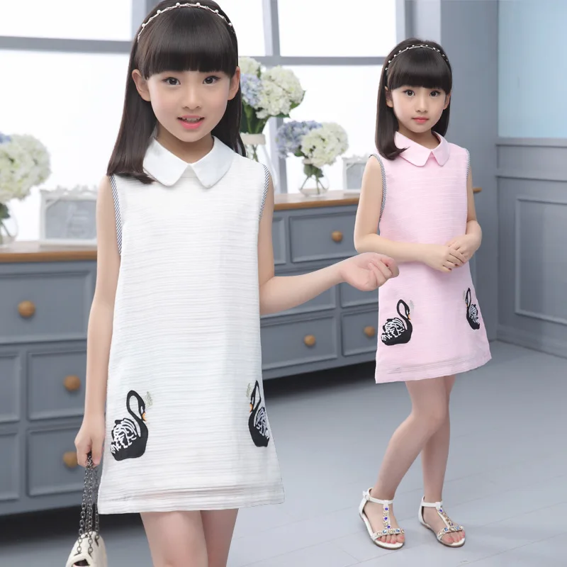 

Girls Dresses 2017 Brand Summer Princess Dress Kids Clothes Swan Print Design for Baby Girls Clothes 5-14 Years