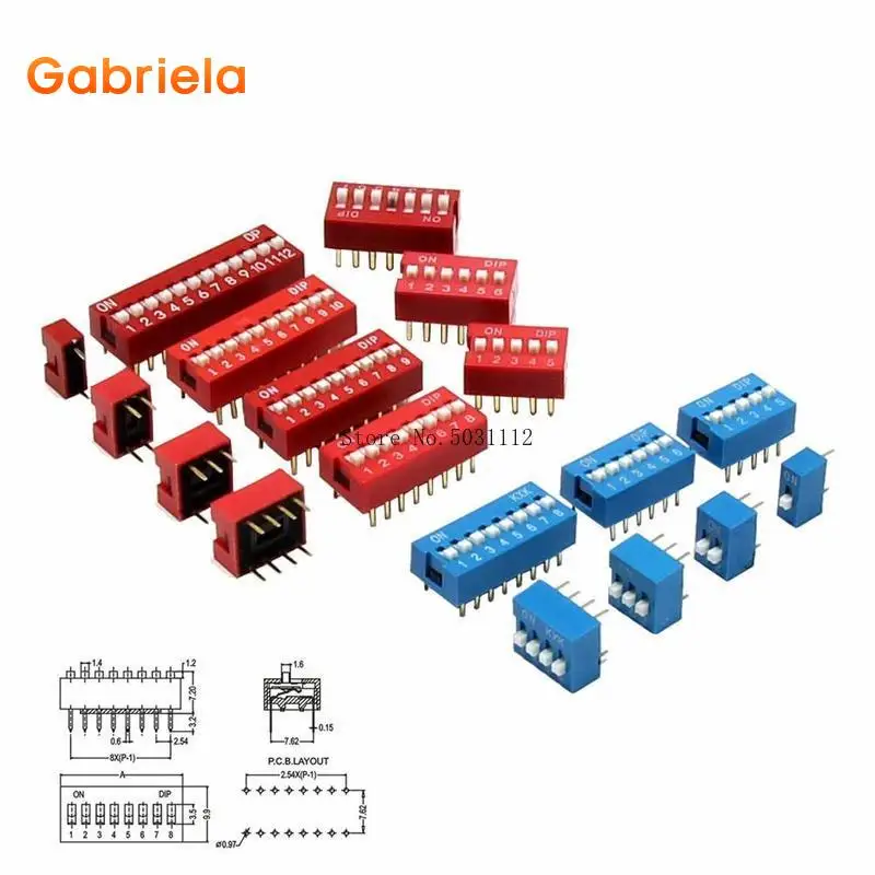 

5Pcs Snap Type Switch Module 1 2 3 4 5 6 8P-12 Pin Bit 2.54mm Position Way DIP Pitch Toggle Switch Blue Snap Switch Dial Switch
