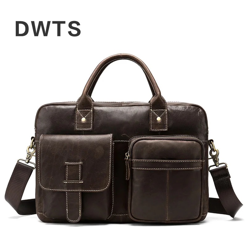 

DWTS Genuine Leather Dress Men 's Shoulder Bag for Laptop Briefcase Leather Men Bags Fashion Male Crossbody Bags Dress