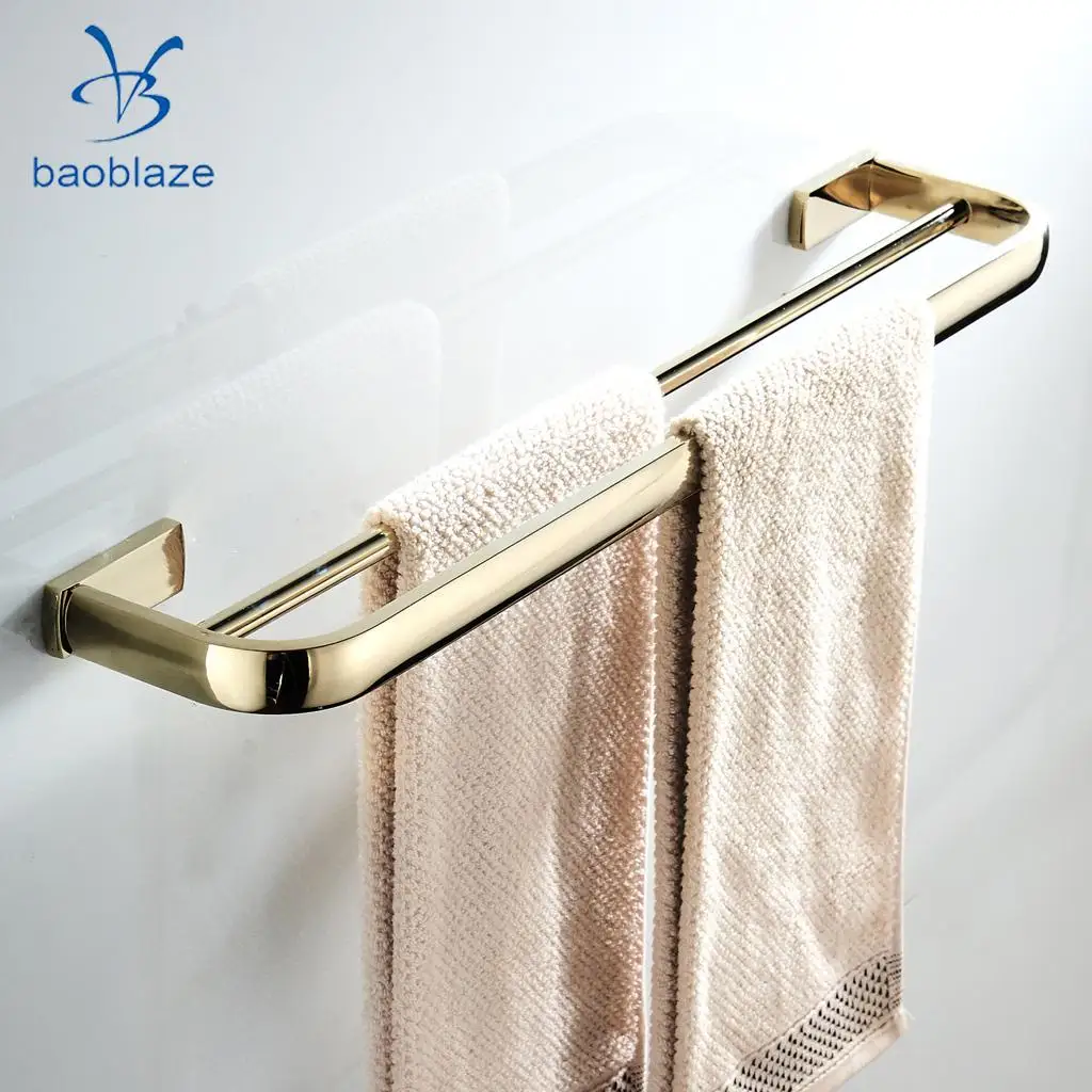 Wall Mounted Double Bar Towel Rack Holder Hanger Bathroom Wall Towel Bar Shelf, Space Saving