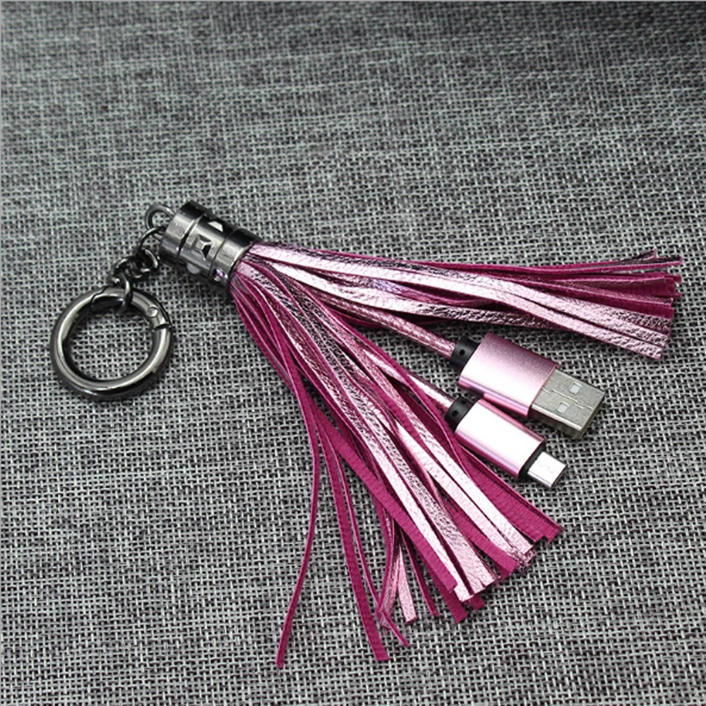 USB кабель кожаный брелок с кисточкой мини быстрое зарядное устройство