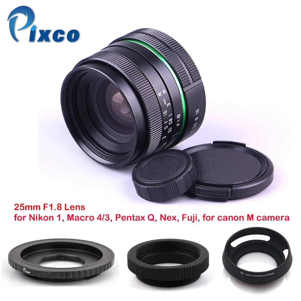 

Pixco 25mm f/1.8 APS-C Lens+Lens Hood+Macro Ring+16mm C Mount adapter for Nikon 1 /M4/3 /For Pentax Q/ Nex /Fuji/ for eos