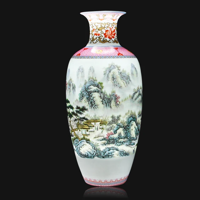 Antique Jingdezhen Vintage Eggshell Ceramic Vase Desk Accessories Crafts Pink Flower Traditional Porcelain Chinese Vase 2