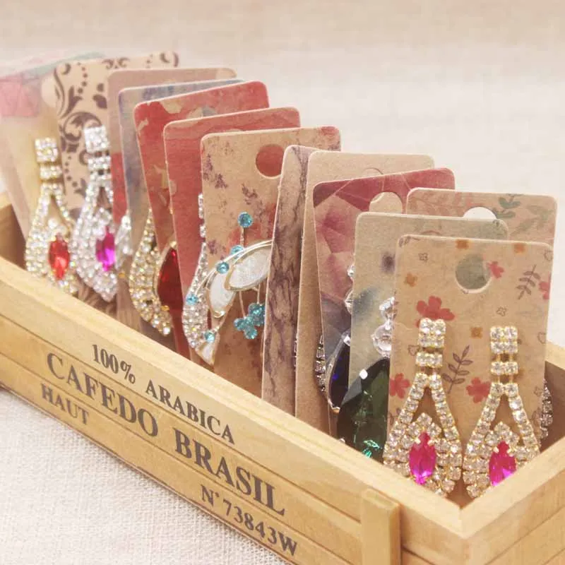 

wholesale 300GSM cardboard Kraft paper Jewelry Display Cards Multi Color Earring &Pendant packaging Cards 100pcs=1lot DIY design