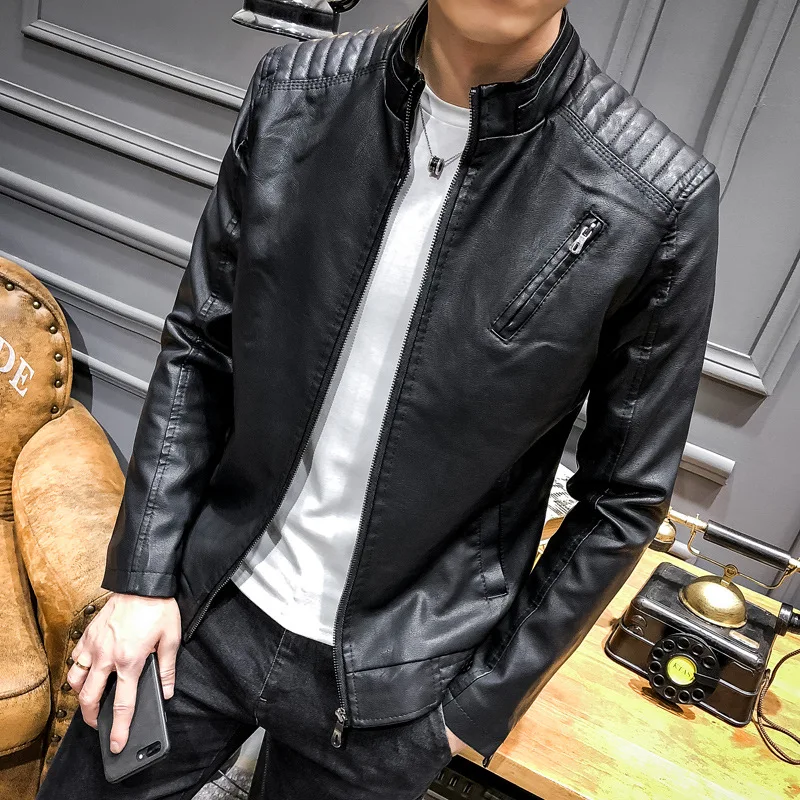 

2019 Spring New Korean Version of the Locomotive Trend Casual Coat Street Fashion Men's Leather Jacket Youth Fashionn Slim Coat