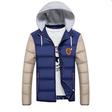 Men patchwork jacket Men Jacket Warm cotton coat mens casual hooded jackets Handsome Outwear Parka Plus
