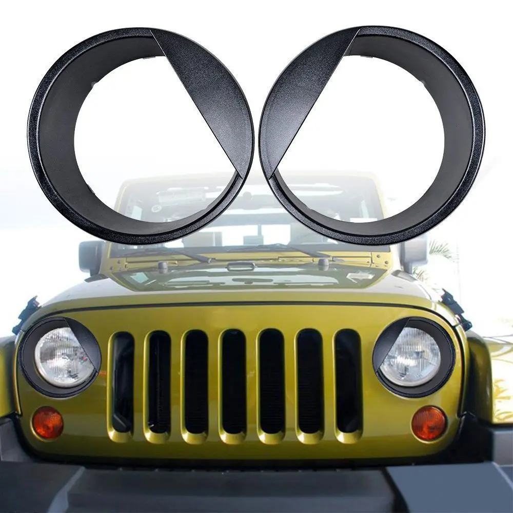 Матовый черный Angry Eyes отделка передних фар крышки Bezels для Аксессуары для Jeep Wrangler Rubicon Sahara JK 2007