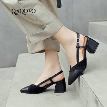 

Women Fashion Back Strap Summer Sandals Thick High Heels Sexy Pointed Toe Party Shoes Female Size 34-43