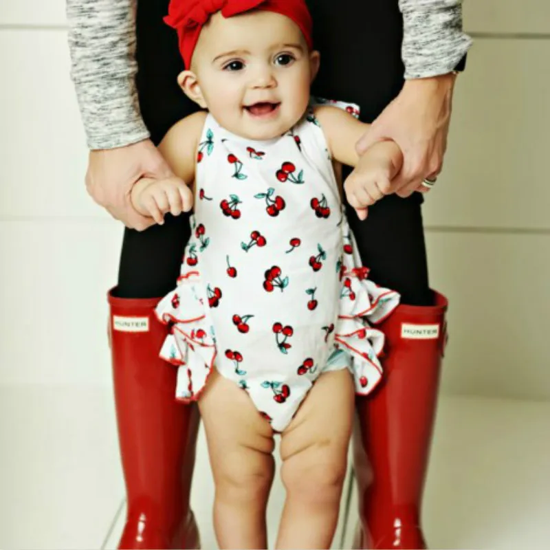 Newborn Baby Girl Romper Infants Kids Cheery Printed Bubble Ruffle