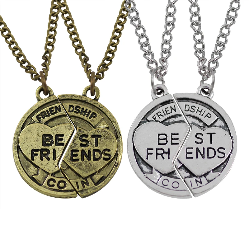 

2 Pcs/Set Broken Round Shape Can Be Stitched Vintage Bronze And Silver Pendants & Necklaces BFF Necklace Best Friend Forever BFF