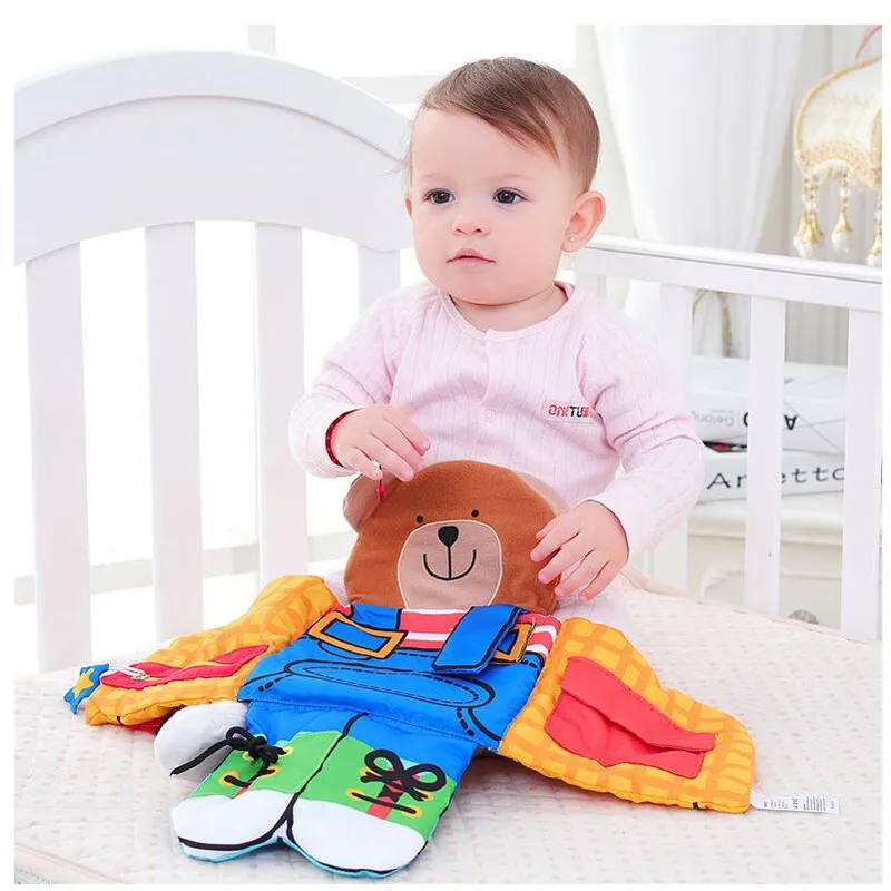 

Bear wear cloth button Zipper Book Soft Cloth Baby Learning&Education Book Fabric Book Infant Early Education Cloth Books
