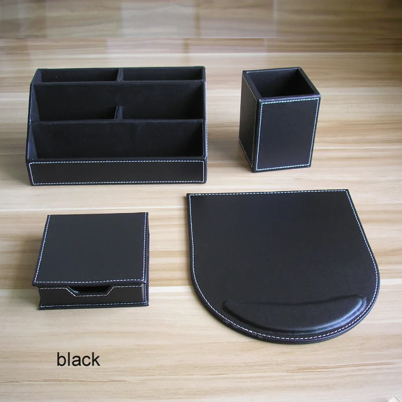 PU Leather Desktop Stationery Accessories Desk Organizer Pen Holder Box Note Case Mouse Pad Office Supplies K219 4PCS /Set