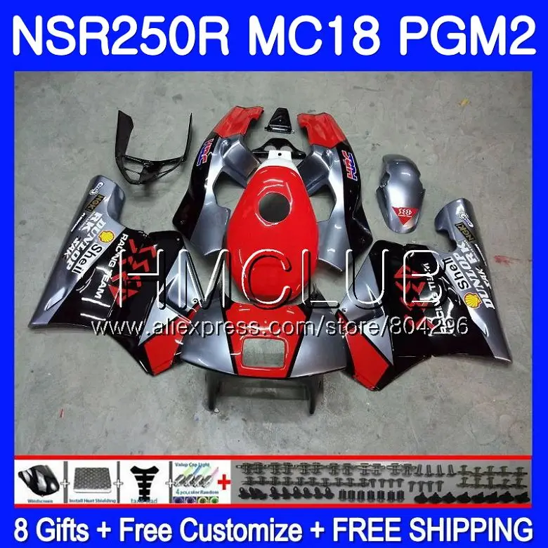 

Kit For HONDA NSR 250 R MC18 PGM2 NSR 250R NS250 NSR250R 88 89 93HM.0 NSR250 R RR NSR250RR 1988 1989 88 89 Fairing Red silvery