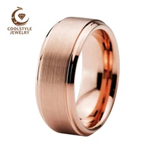 8 мм розовое золото вольфрамовое кольцо для мужчин и женщин обручальное кольцо со ступенчатой скошенной щеткой комфортная посадка