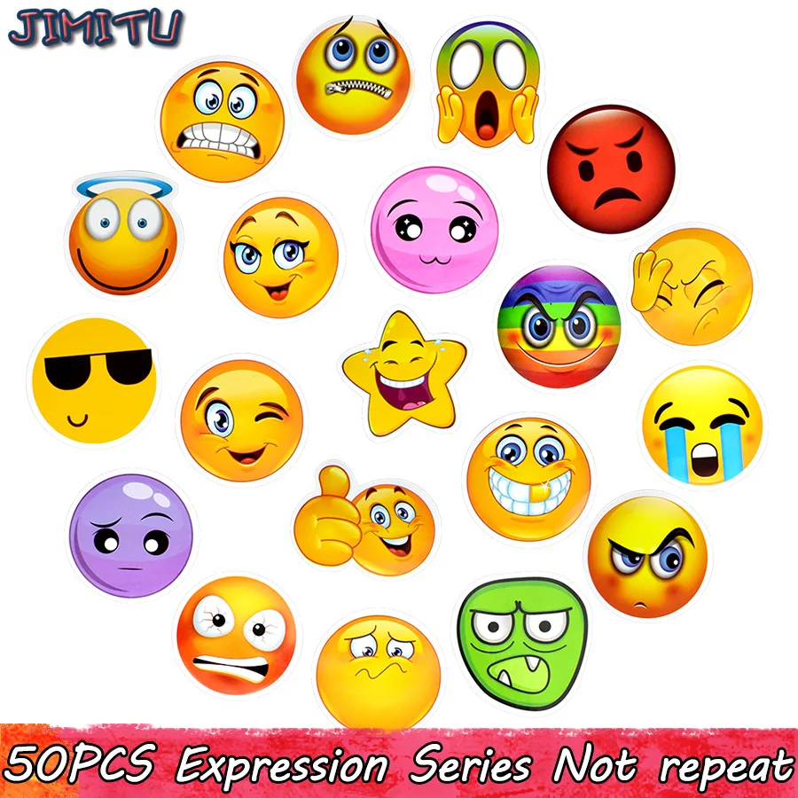 

50 PCS Emoji Sticker Smile Face Toys for Children Anime Waterproof Decor Stickers to DIY Scrapbooking Book Laptop Suitcase Bike