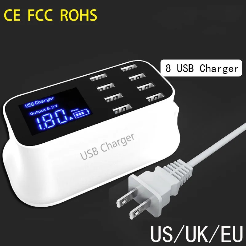 

Universal Smart 8-Port USB Desktop Charging LCD display voltage Phone fast Charger Power Adapter US/EU/UK Plug for Samsung plus