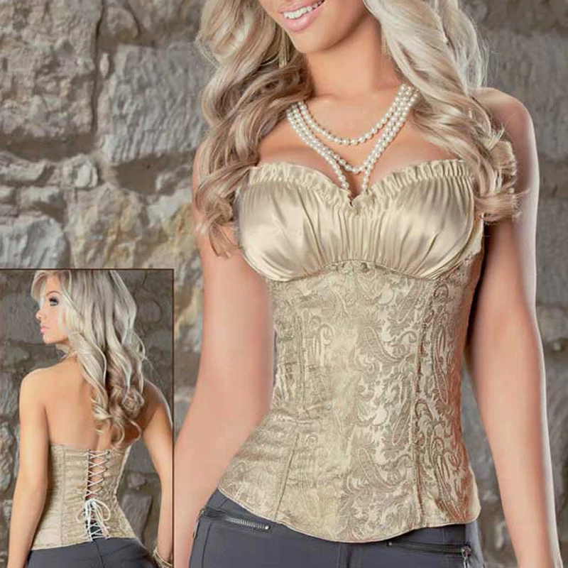 corselet Sexy Women corsets and bustiers Creamy Lvory Renaissance Satin