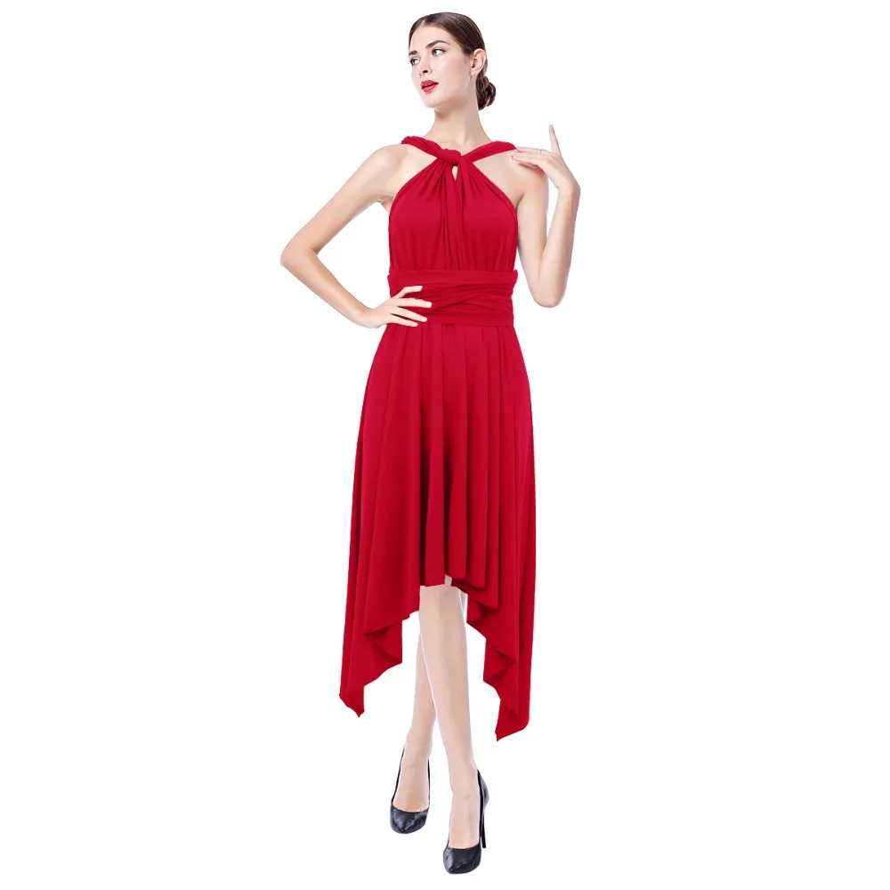 

2019 Elegant Women Convertible Multi Way Wrap Dress for Wedding Bridesmaid Ballroom Ballet Dress Irregular Latin Dance Dresses
