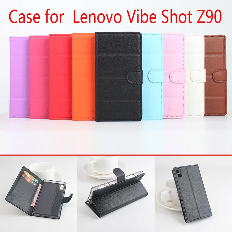 

For Lenovo Vibe shot z90 Phone Case Folio Flip Pure Color Lichee Pattern PU Leather Wallet Case Cover Cash/Card Slots sanheng