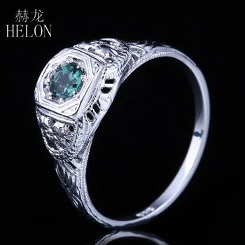 

HELON SOLID 10K WHITE GOLD ANTIQUE FILIGREE VERDANT GREEN TOURMALINE ART DECO VINTAGE RING FOR WOMEN'S JEWELRY RING