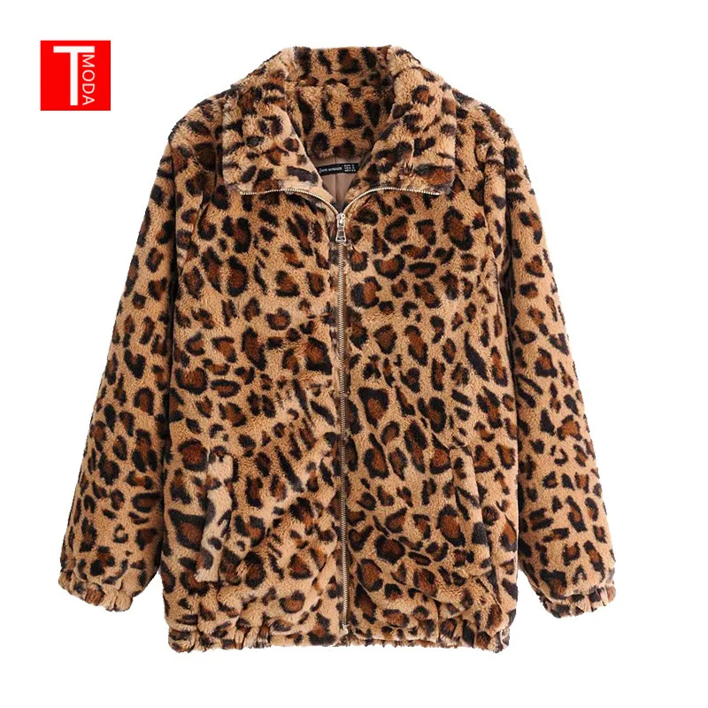 lower price  Women Winter Autumn Vintage Leopard Jacket Female Warm Animal Print Tops Long Sleeve Cotton Coat Cl