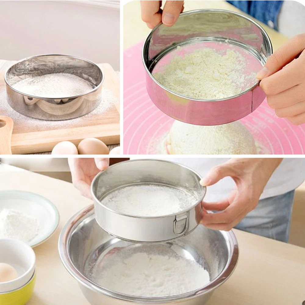 

New 304 Steel-Silver Practical Kitchen Tool Supplies Professional Round Stainless Steel Fine Flour Sieve with 60 Mesh