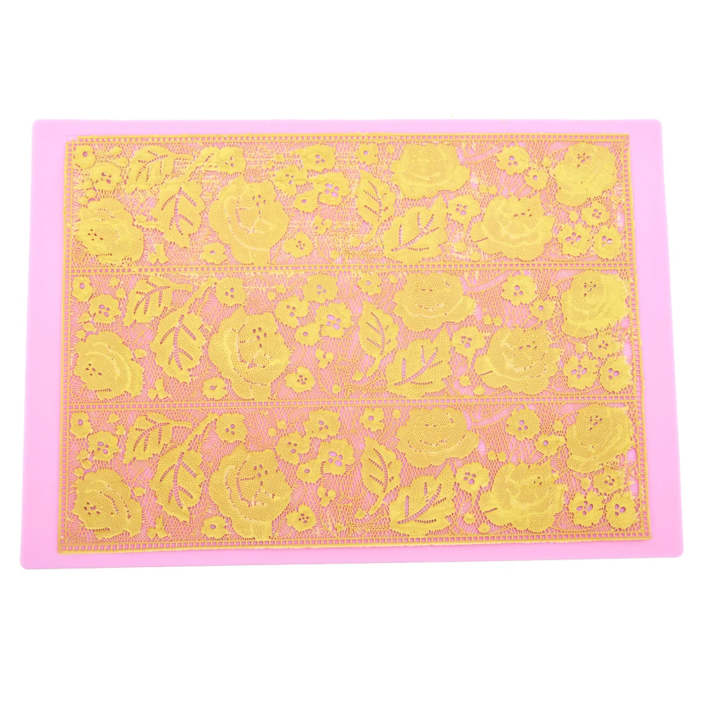 

Pink Lace Decoration Mat Flower Pattern Molds Sugar Craft Tools Fondant Cake Border Decoration Silicone Tools