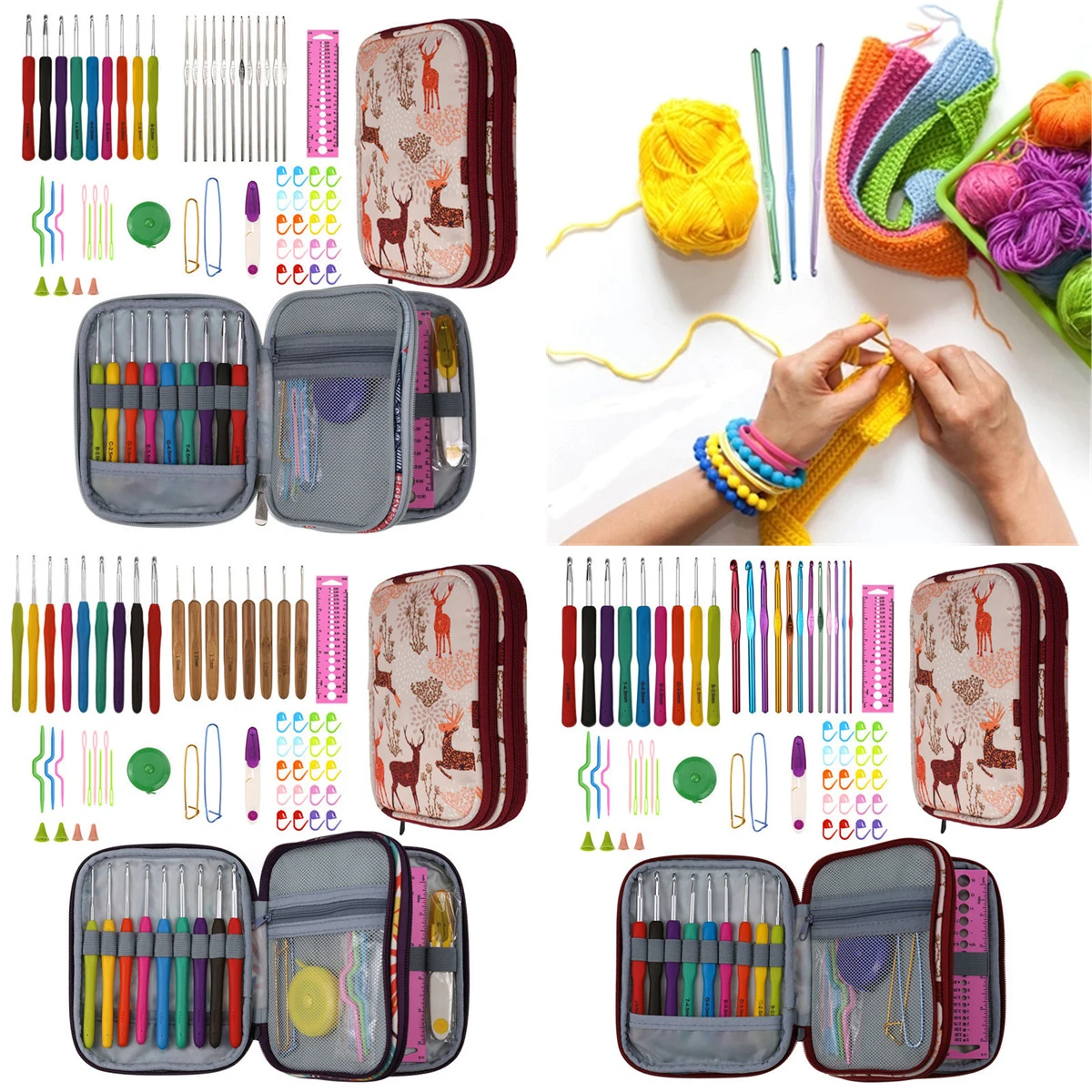 

3 Styles Crochet Knitting Needles Set Ergonomic Crochet Hooks Scissors Needles Sewing Kit DIY Scarf Weave Tools With Case