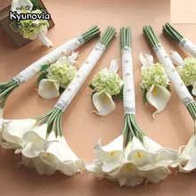 Kyunovia Красивая полиуретан на ощупь как настоящий искусственный 15 шт. Калла Лилия для подружек невесты цветы свадебная бутоньерка Свадебные bouqute D75