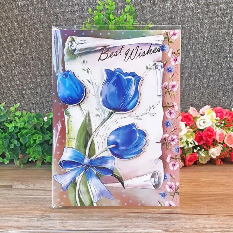 

5pcs/lot Three-dimensional Flower Gilding Music Card Tri-fold Universal Greeting Card Birthday Party Blessing Card