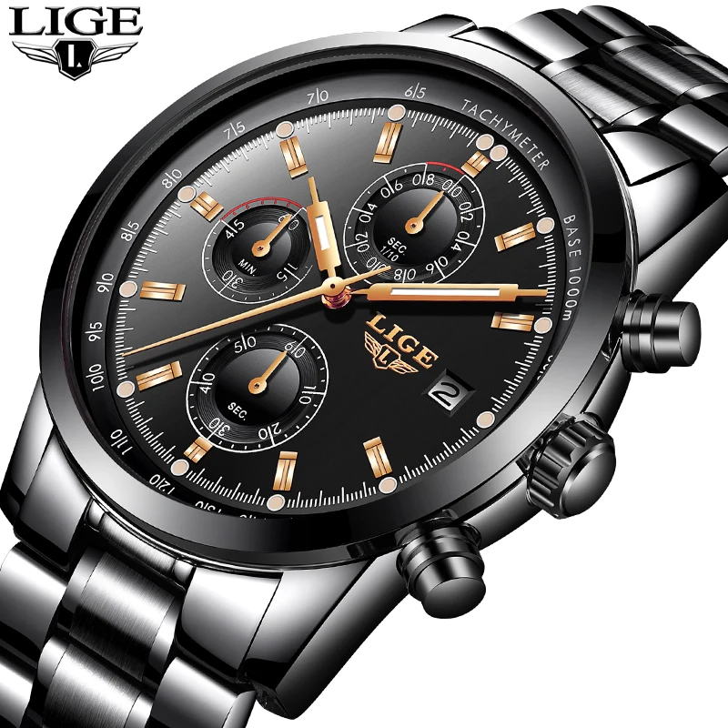 

LIGE Watches Mens Sports Fashion Top Luxury Brand Watch Men Business Casual Waterproof Full Steel Quartz Clock Relogio Masculino