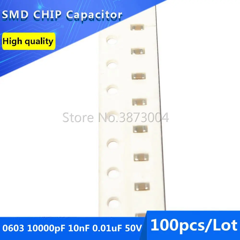 

100pcs 0603 10000pF 10nF 0.01uF 50V X7R 10% SMD Chip Capacitor