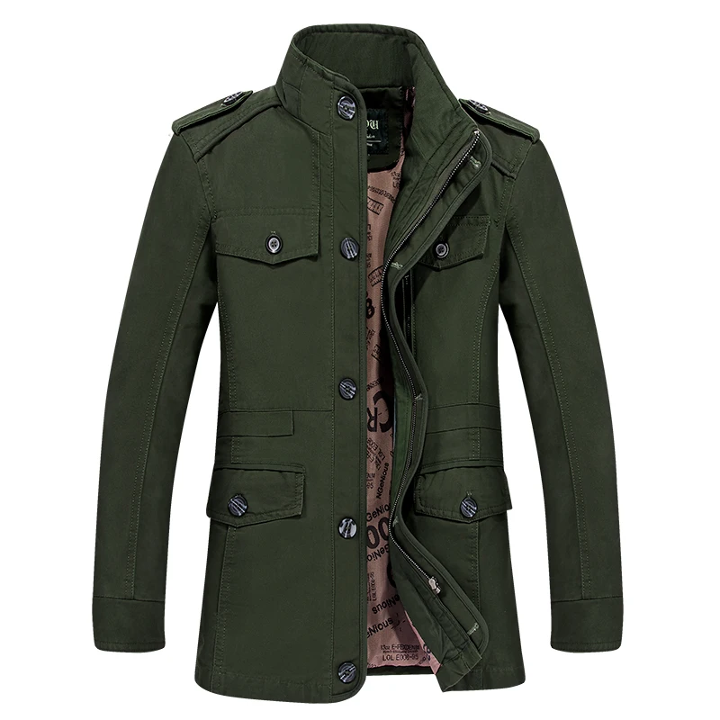 Green trench coat men trenchcoat cotton autumn mens long