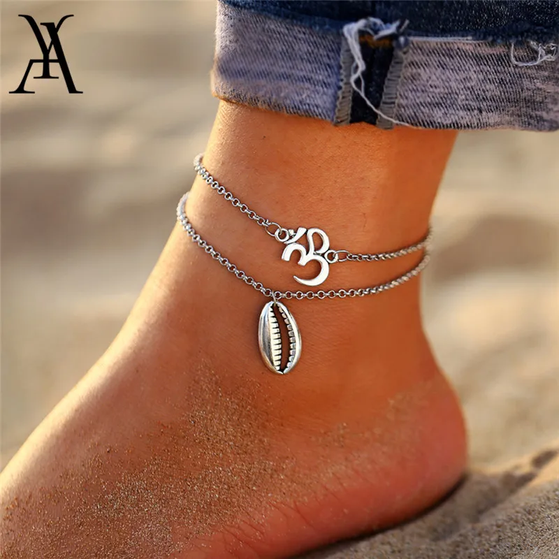 

Vintage Ocean Beach Shell OM Yoga Anklets for Women Boho Multi Layers Leg Foot Ankle Bracelet Enkelbandje Beach Jewelry