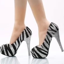 Schwarz und Silber Strass Hochzeit Schuhe Dame Pumps Cinderella Prom High Heels Bankett Tanzen Schuhe