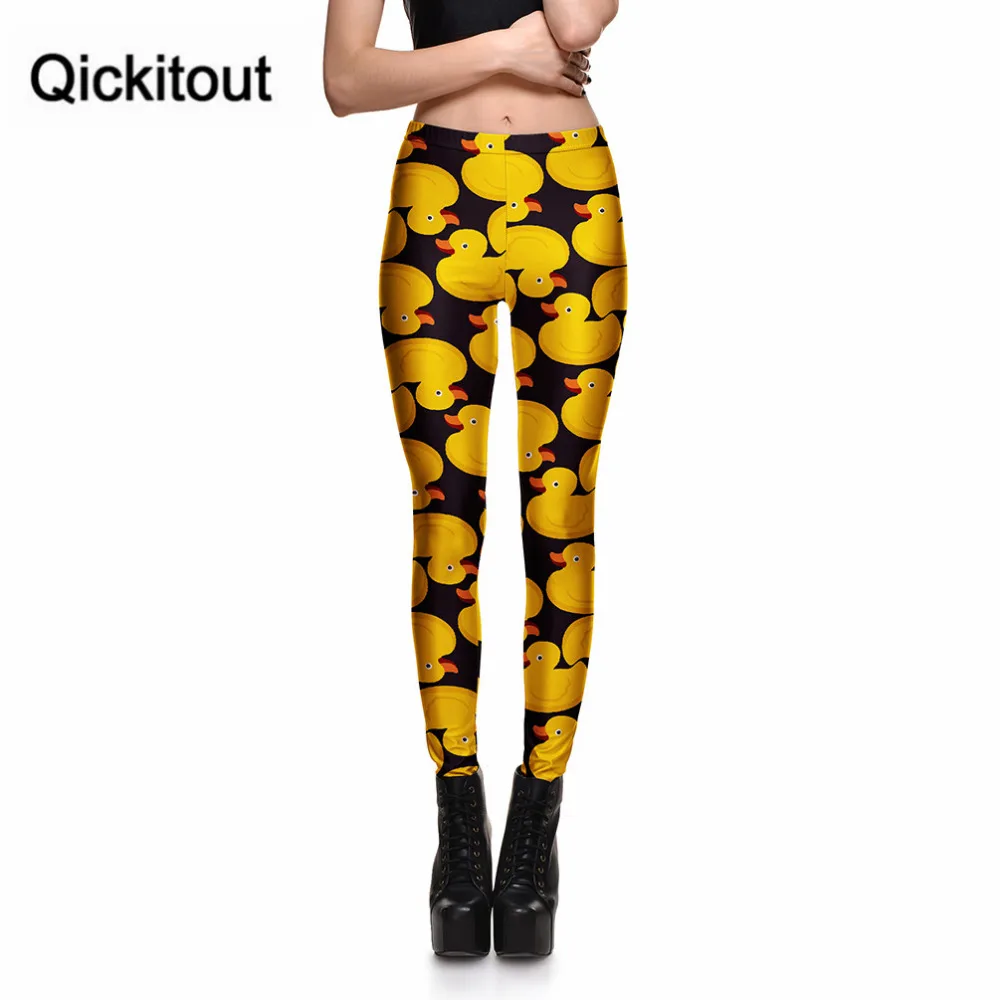 Qickitout оптовая продажа леггинсы желтые утки Смешные европейские женские Леггинсы
