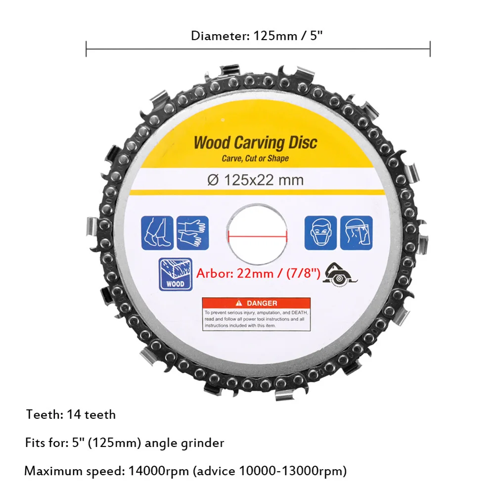 5 Inch Grinder Chain Disc Arbor 14 Teeth Wood Carving Disc for 125mm Angle Grinder ALI88