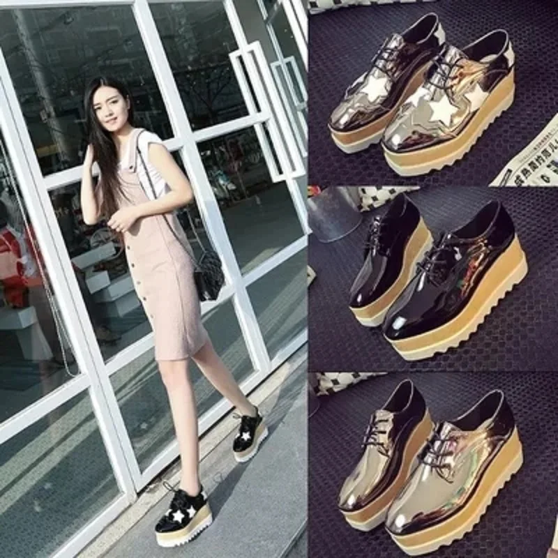 

Square head single shoes straps women's shoes 2019 new fashion thick-soled platform shoes star wedges with comfortable casual sh