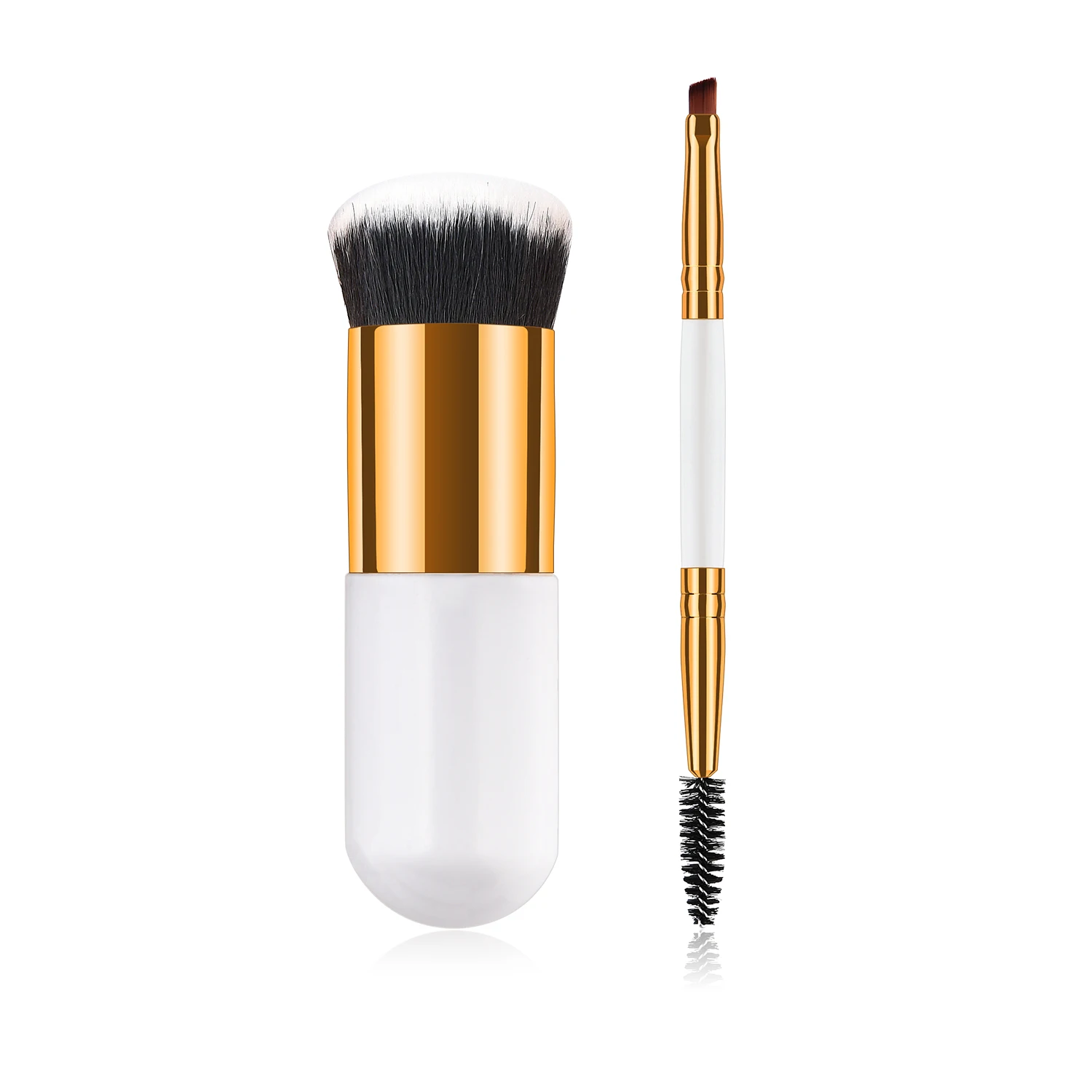 

BBL 2 Piece Precision Double Angled Eyebrow Brush Eyelash Comb + Round Liquid Foundation Brush Beauty Blending Makeup Brushes