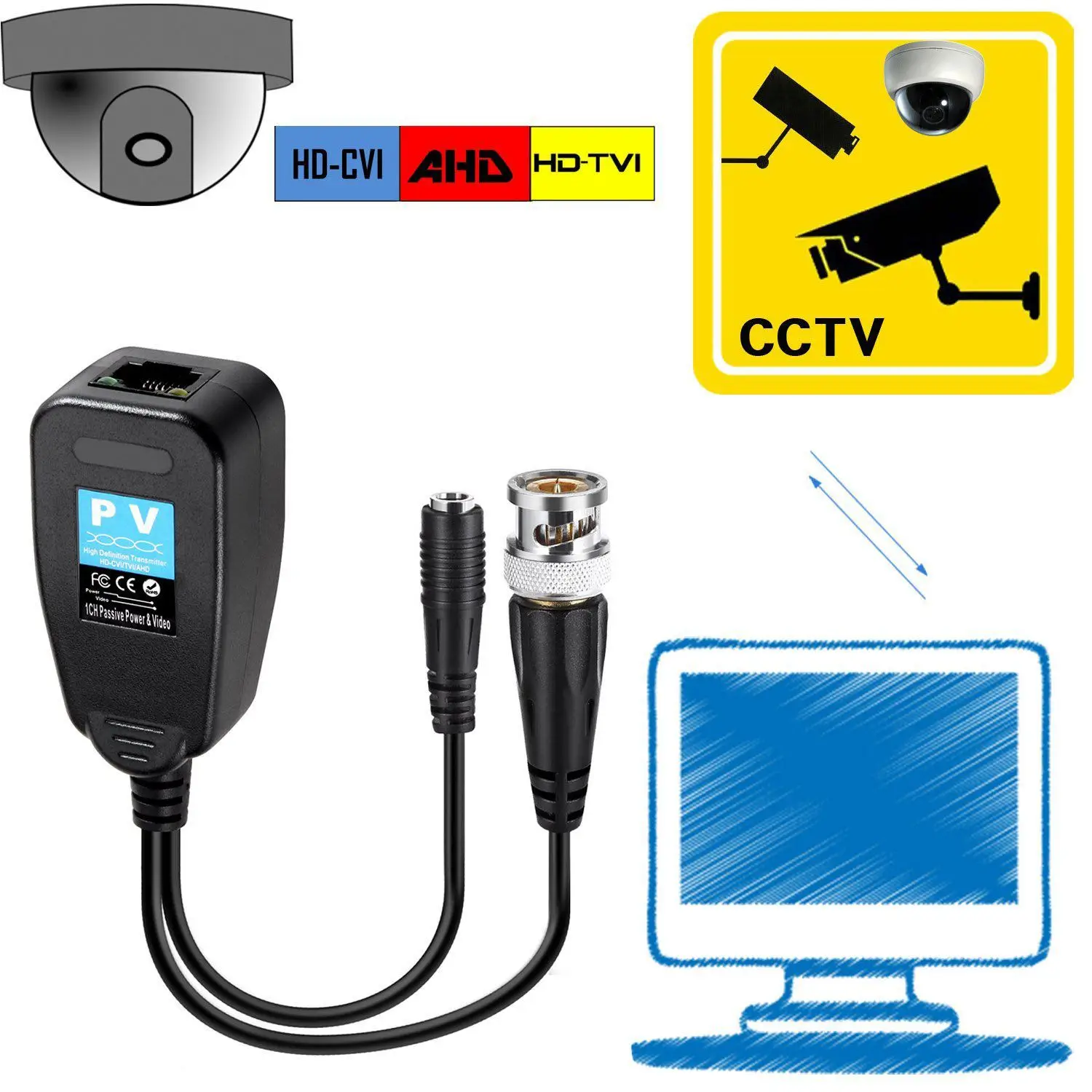 HOT HD CVI/TVI/AHD пассивный видео балун с разъемом питания и RJ45 CAT5 передатчик данных 1