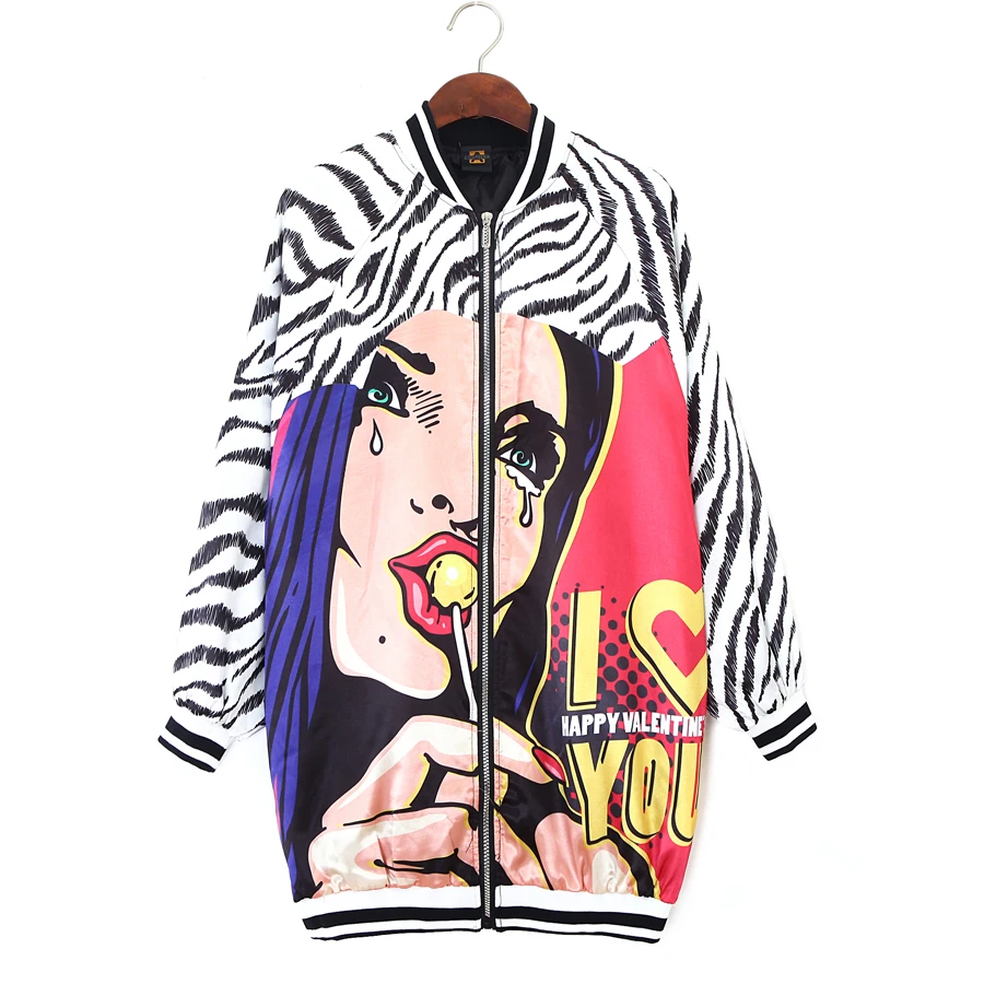 Толстовка для Для женщин Повседневное Zip-up печати Sportwear кофты Harajuku Осень Тонкие женские куртка Зебра верхняя одежда пальто