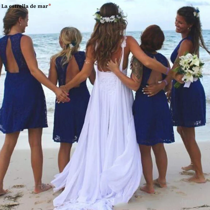 

Spaghetti Backless lace chiffon Bridal Gowns Summer boho wedding dress Court Train beach bride Gowns custom vestido novia