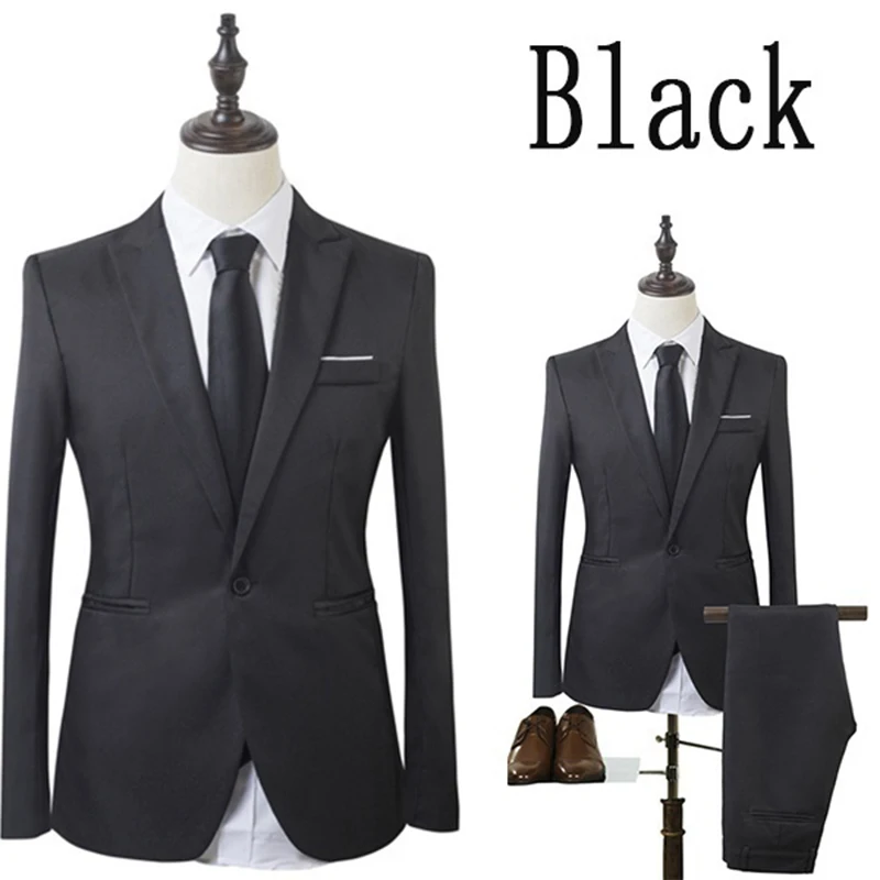 ZOGAA High Quality Men Fashion Slim Suits Male Business Casual Groomsman 2pcs Wedding Suit Men's Jacket Pants Trousers Sets