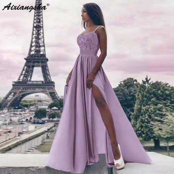 

Sky Blue 2019 Long Prom Dresses Boat Neck A-line Side Split Plus Size Applique Halter Pleat Evening Gown robe de soiree